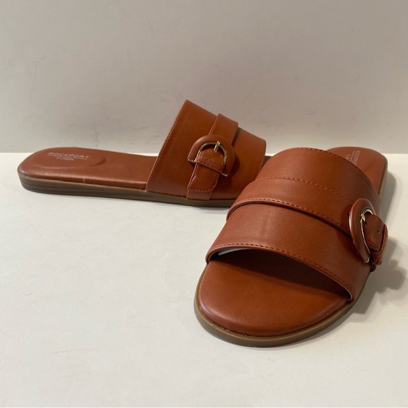 Rockport "NEW" Rust Brown Yara Buckle Open Toe Slide Sandals Size 9 - Picture 5 of 8